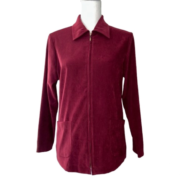 Vintage NOTATIONS CLOTHING Maroon Velvet long sleeved blazer jacket with collar - Picture 1 of 5